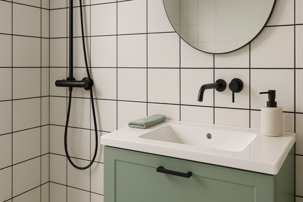 zwarte voegen badkamer,zwarte voegen